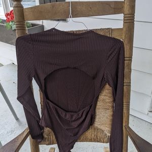 Brown Open Back One-piece Bodysuit